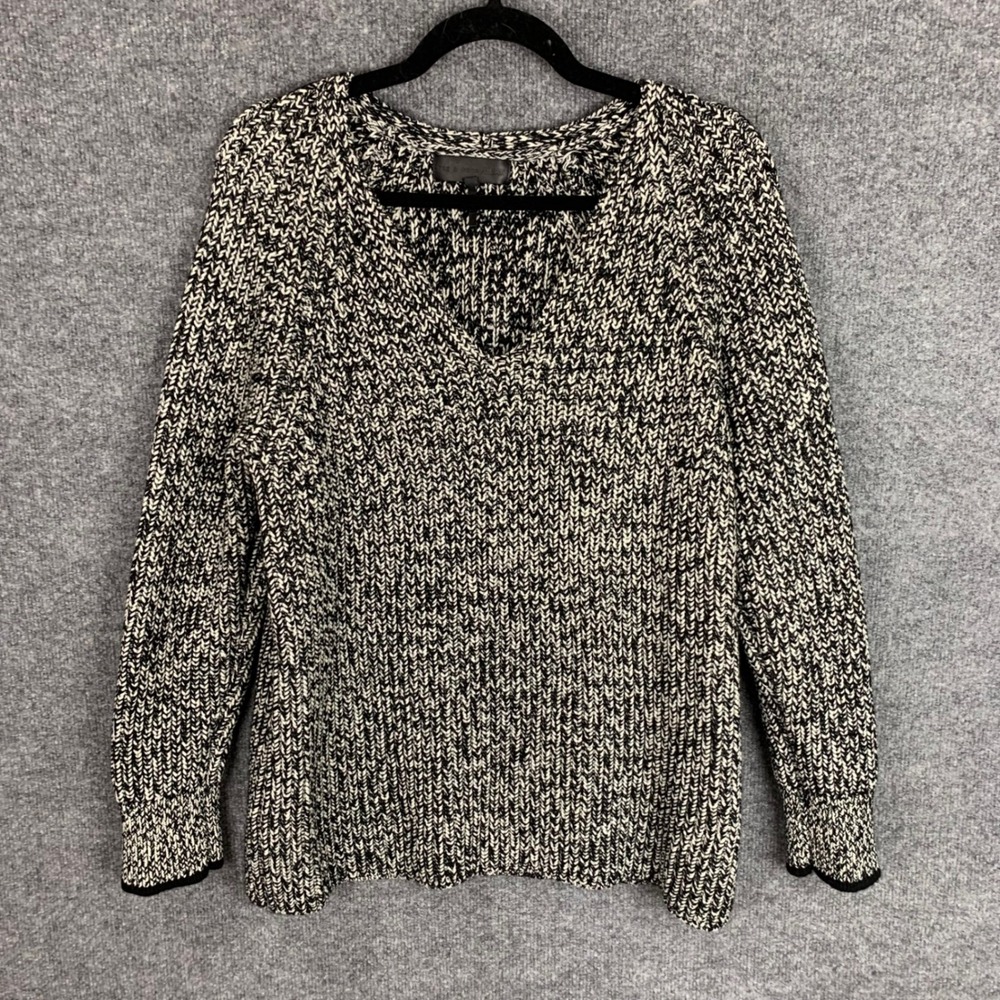 Rag & Bone Jean Women Black White Speckled V‎ Neck Knit Sweater Wool blende M